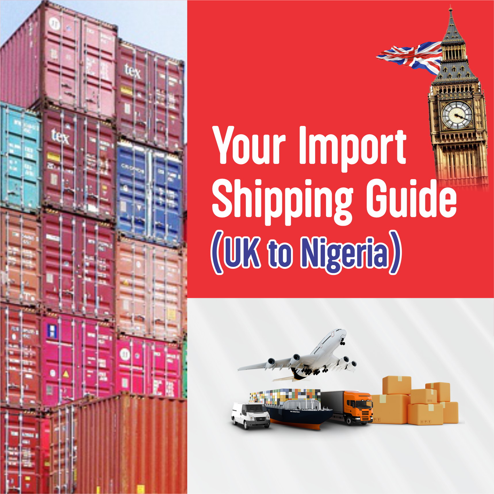 UK to Nigeria import shipping guide with cargo containers, air and sea freight, customs info, and international logistics